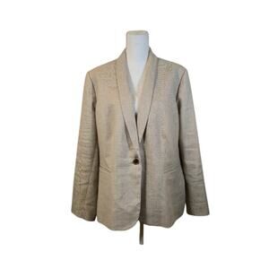 J. Crew Women's Parke Blazer Size 22 Tan One Button Closure Linen Career Preppy
